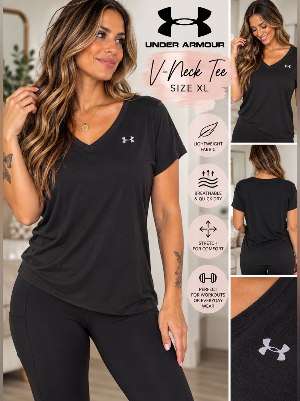 Under Armour black V-Neck Tee